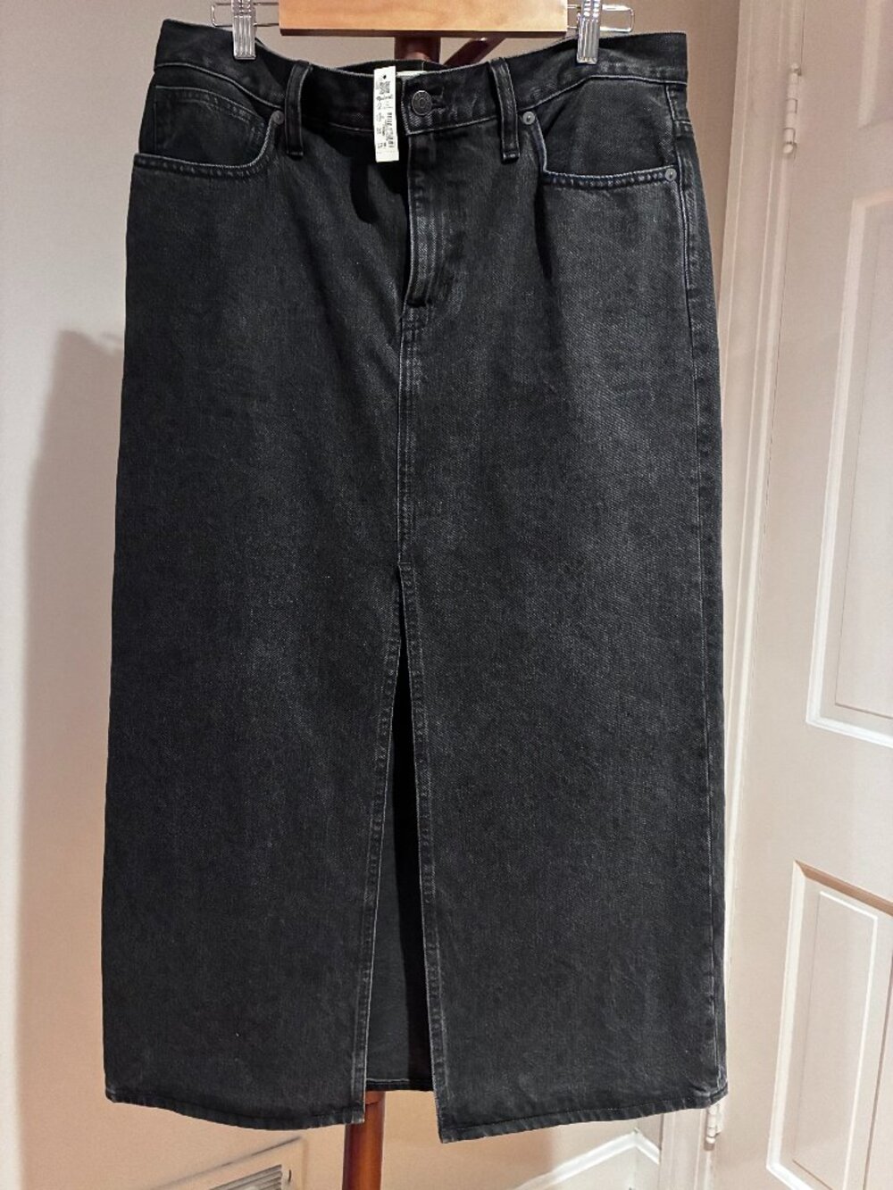 Raw Hem Mid Rise Denim Midi Skirt SIZE 30
